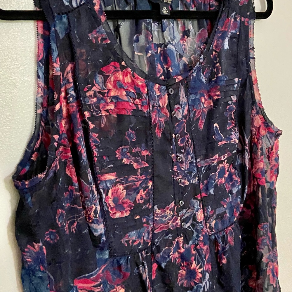 Lucky Brand Blue Floral Tank Top 2x - Picture 4 of 5